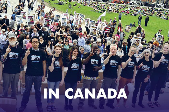 Photo of members of the organization gathered on Parliament Hill, illustrating our work in Canada.